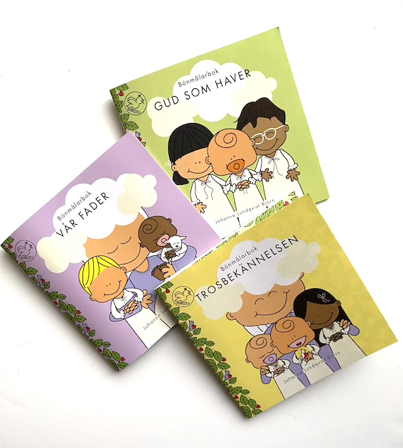 Bönmålarböcker, Gud som haver, Vår Fader, Trosbekännelsen, Målarbok, fyll-i-bok. Johanna Lundqvist Björn
